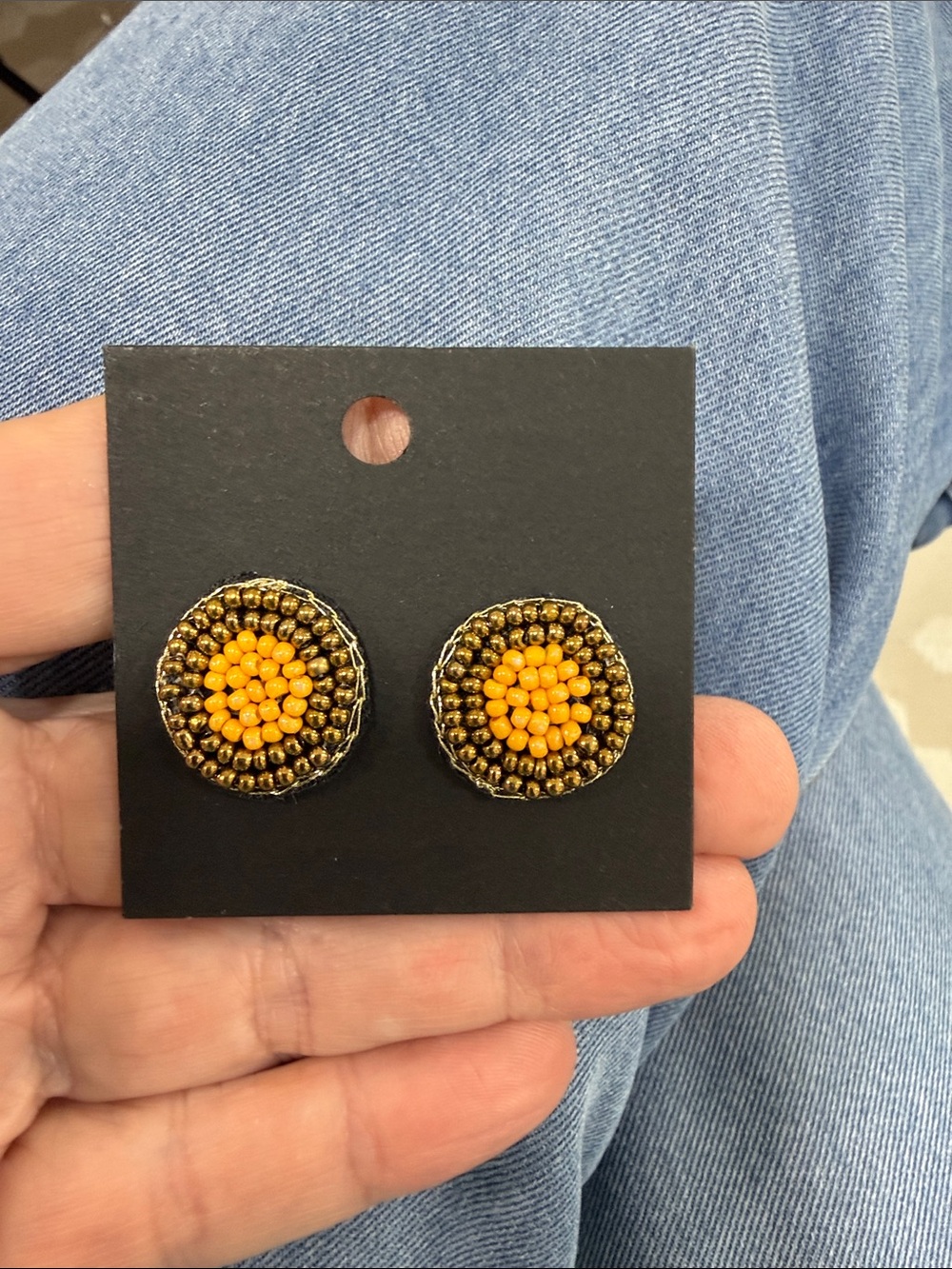 Carol D Studio Gold and dark yellow Beaded Earrings